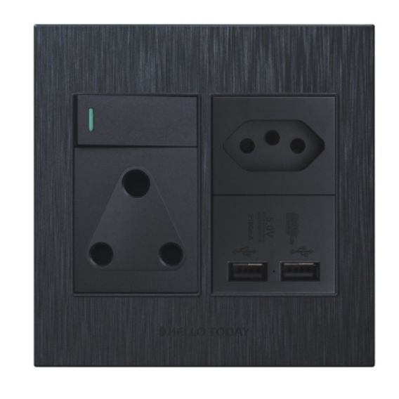 HT 1x16A/1x5A/2xUSB Socket 4x4 Black