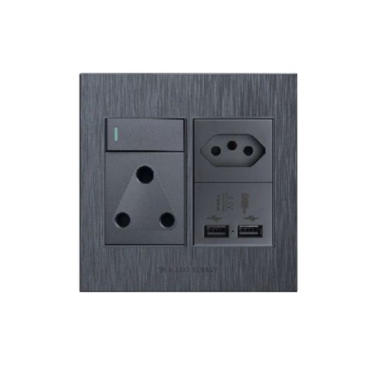 HT 2x16A/1x5A/2xUSB Socket 4x4 Graphite