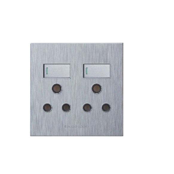 HT Plug Socket 2x16A 4x4 Silver For Sale | Brite Lighting & Electrical