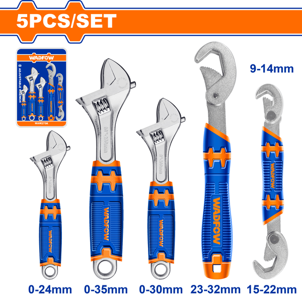 Wadfow Adjustable Wrench Set 5Pcs