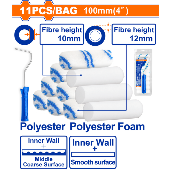 Wadfow Paint Roller Set 11Pcs 100mm