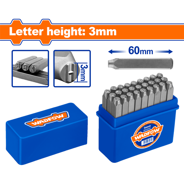 Wadfow Punch Set 27Pcs A-Z 3x60mm