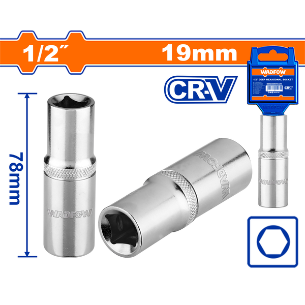 Wadfow Hex Deep Socket 19x78mm 19mm.