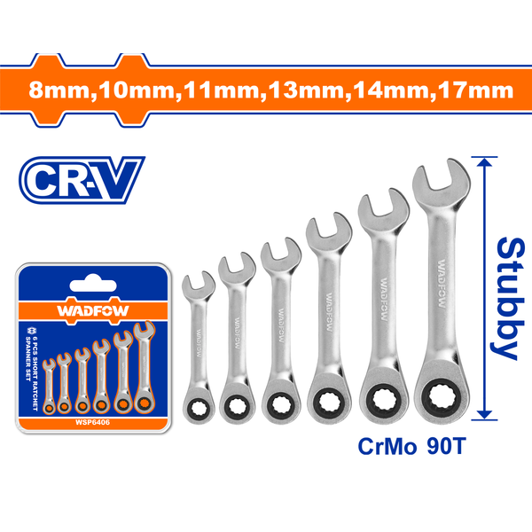 Wadfow Spanner Ratchet Stubby Set CR MO