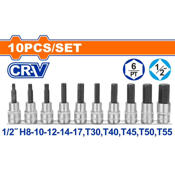Wadfow Socket Bit Set CRV 10Pcs