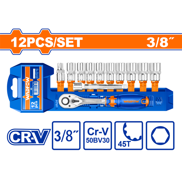 Wadfow Socket Set CRV 45T 12Pcs