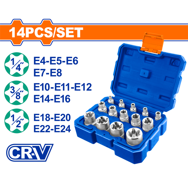 Wadfow E-Type Socket Set CRV 14Pcs