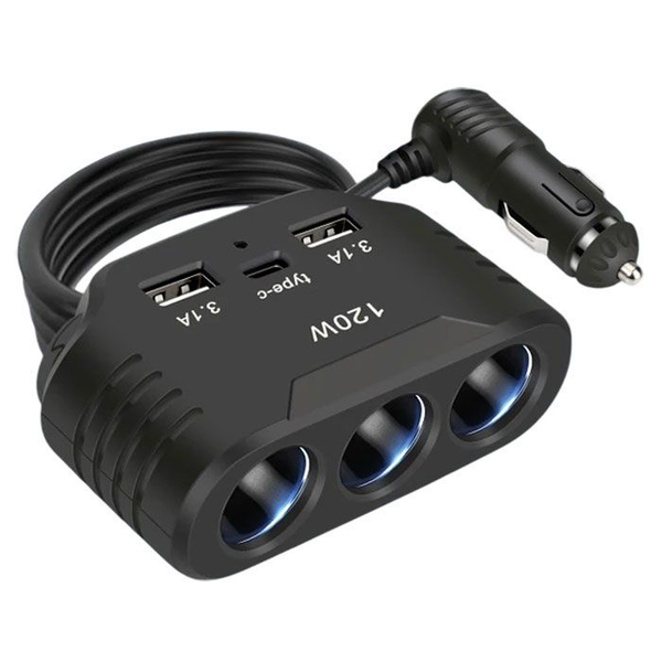 3 Socket & Dual USB 12V C/Lighter Charge