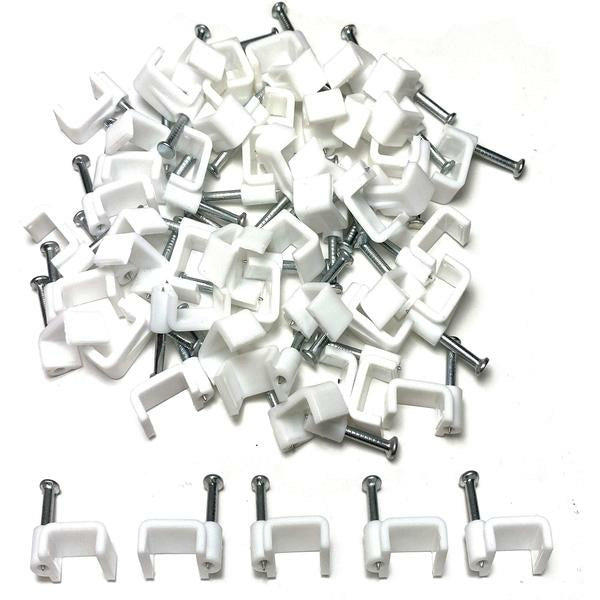 Flat Cable Clips 10mm White - 100 Pack
