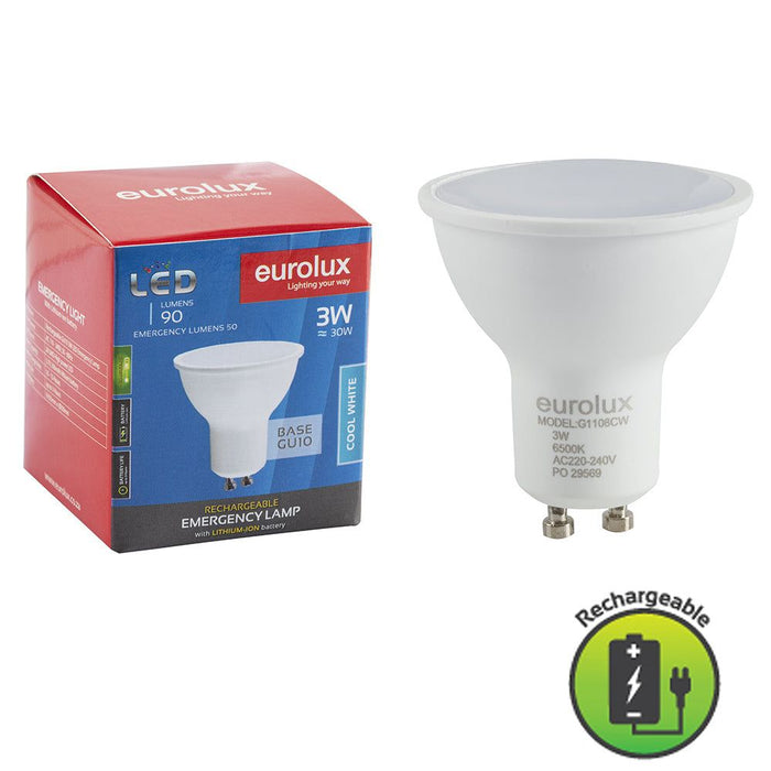 Emergency LED Bulb 3W GU10 Cool White