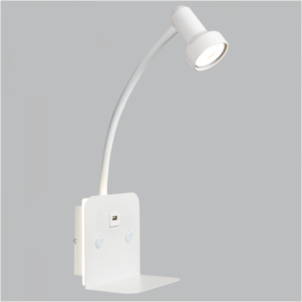 White Metal Led Wall Light with USB Port